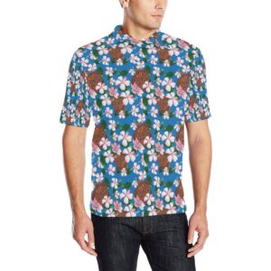 Sea Turtle Pink Hibiscus Hawaiian Print Men Polo Shirt