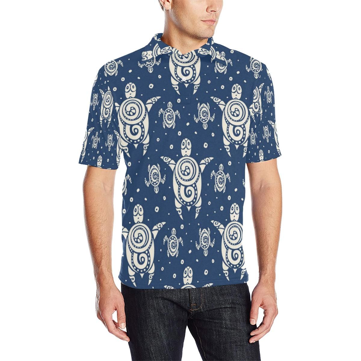 Sea Turtle Tribal Men Polo Shirt Sea Turtle Tribal Men Polo Shirt