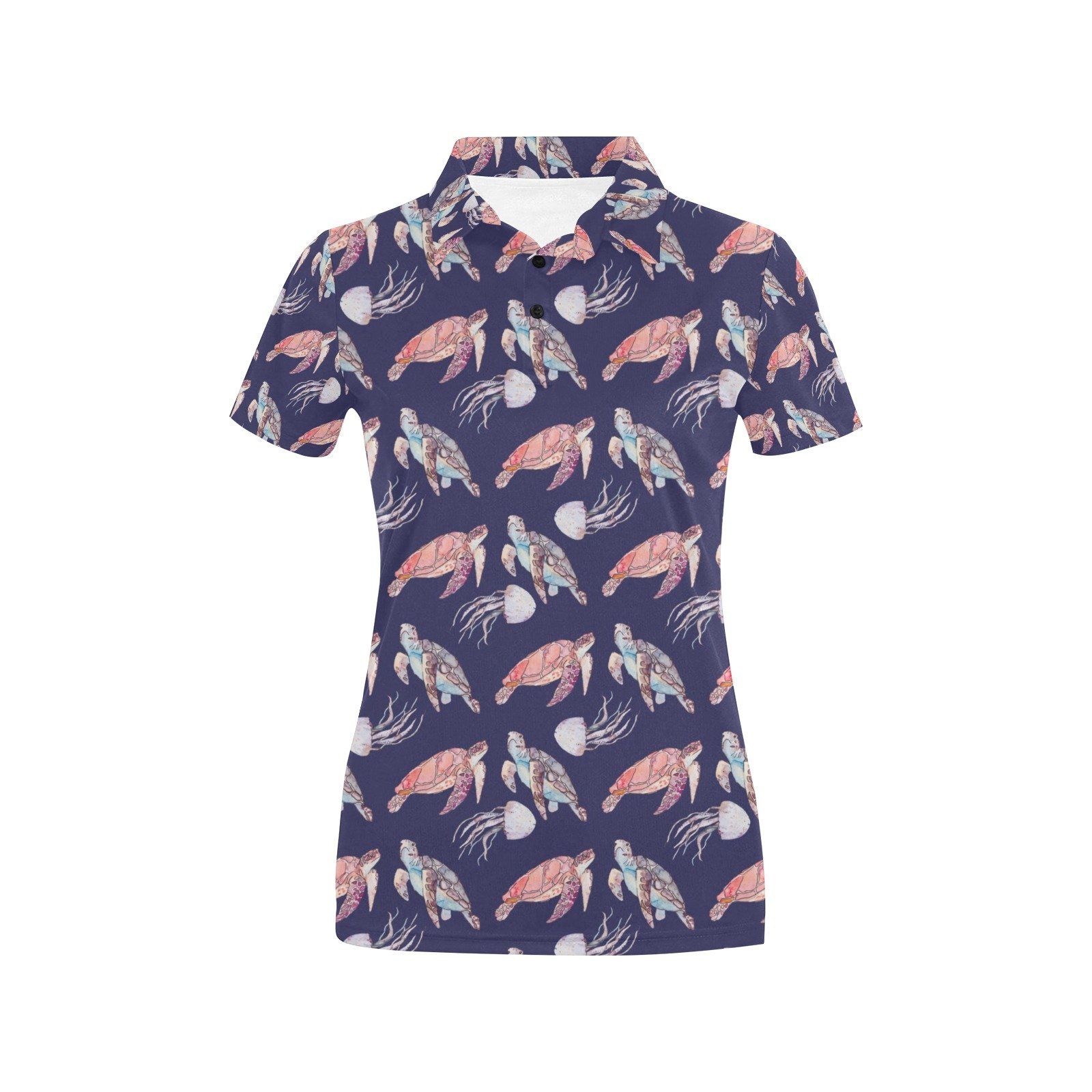 Sea Turtle With Jelly Fish Print Design Lks301 Women'S Polo Shirt Sea Turtle With Jelly Fish Print Design Lks301 Women'S Polo Shirt