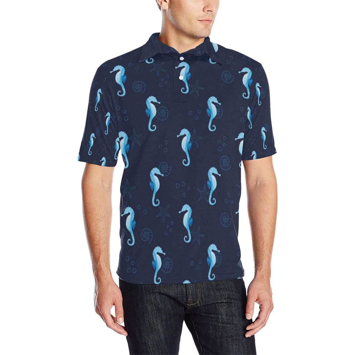 Seahorse Blue Neon Pattern Print Design 03 Men Polo Shirt Seahorse Blue Neon Pattern Print Design 03 Men Polo Shirt
