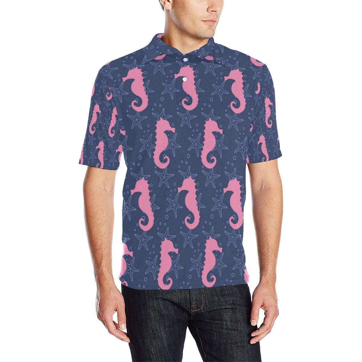 Seahorse Pink Pattern Print Design 02 Men Polo Shirt Seahorse Pink Pattern Print Design 02 Men Polo Shirt