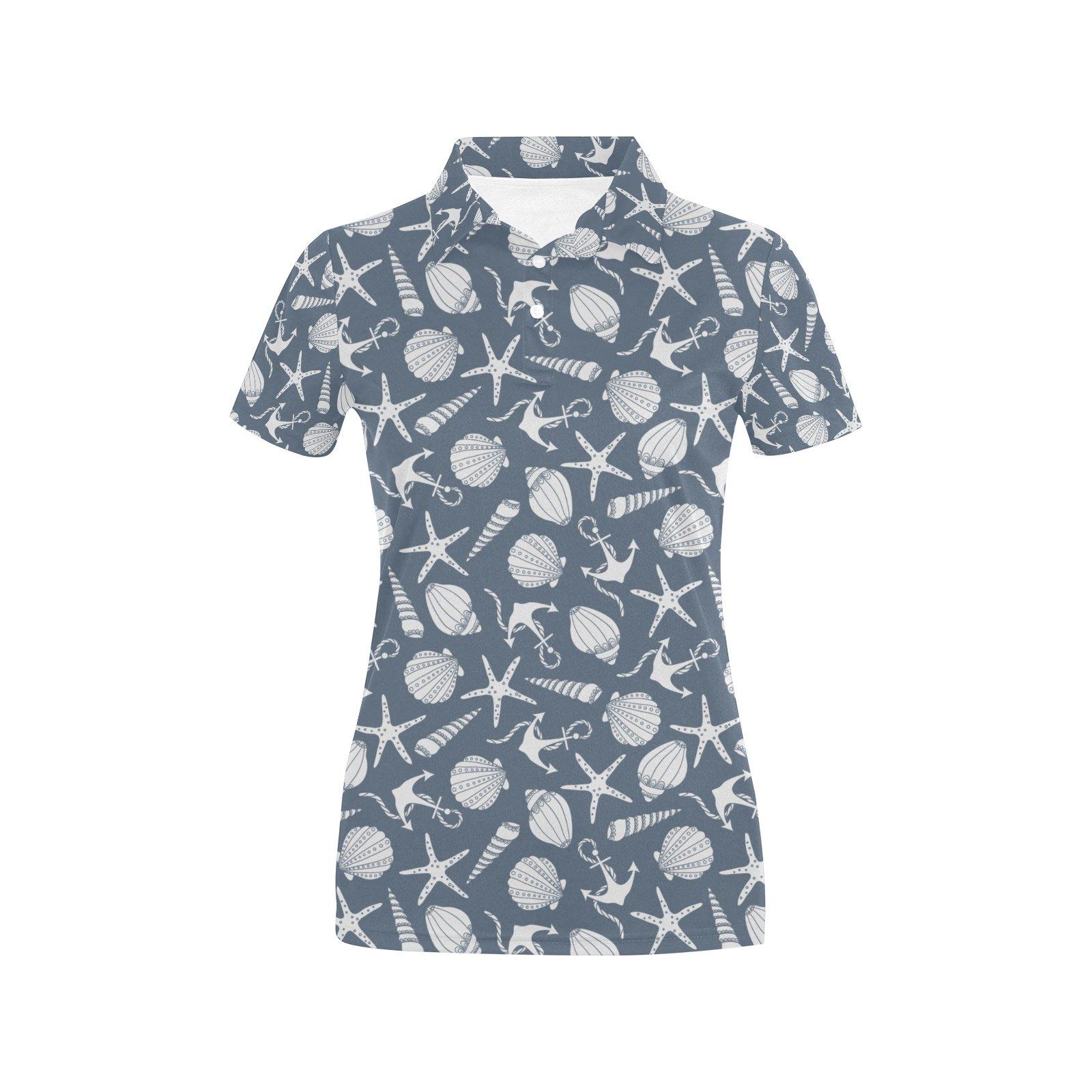 Seashell Print Design Lks306 Women'S Polo Shirt Seashell Print Design Lks306 Women'S Polo Shirt