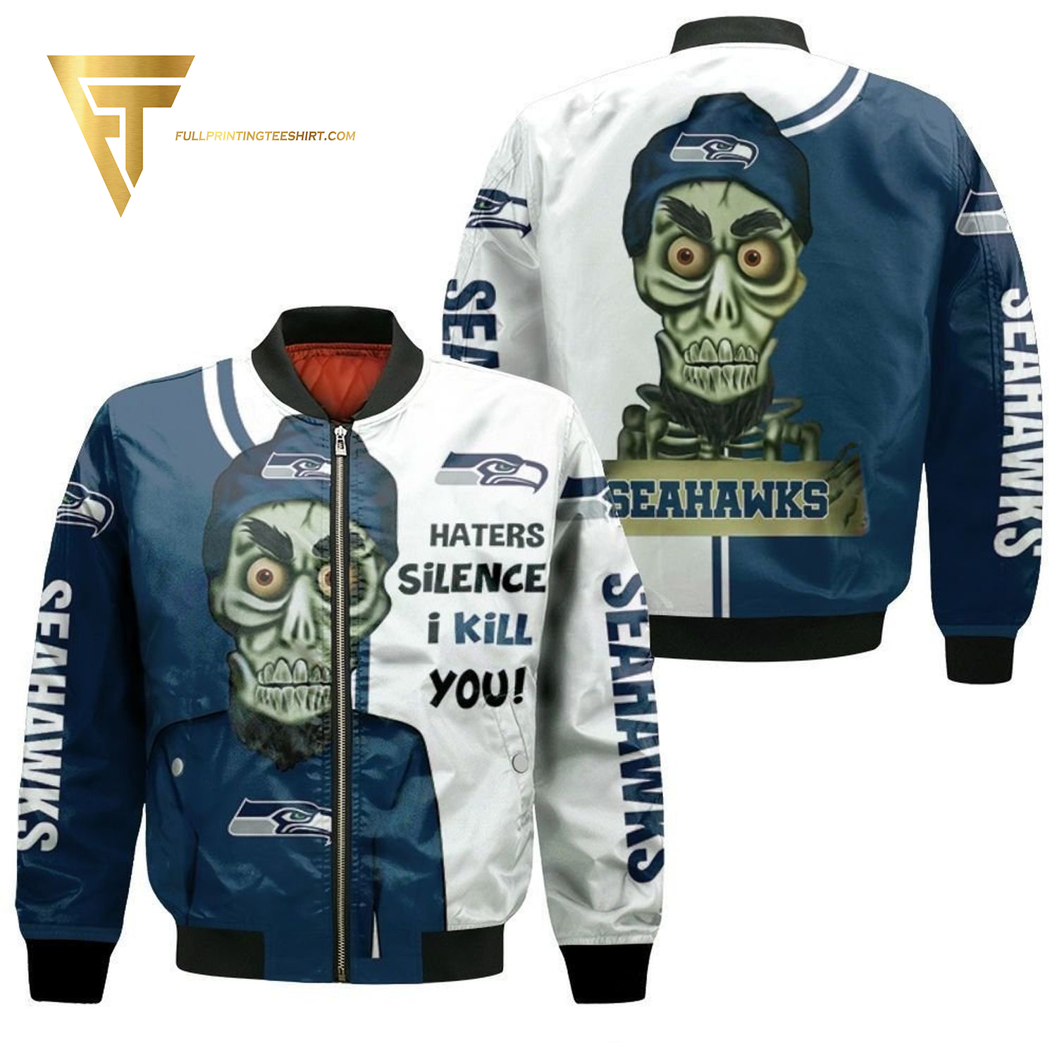 Seattle Seahawks Haters Silence I Kill You Achmed Bomber Jacket Seattle Seahawks Haters Silence I Kill You Achmed Bomber Jacket