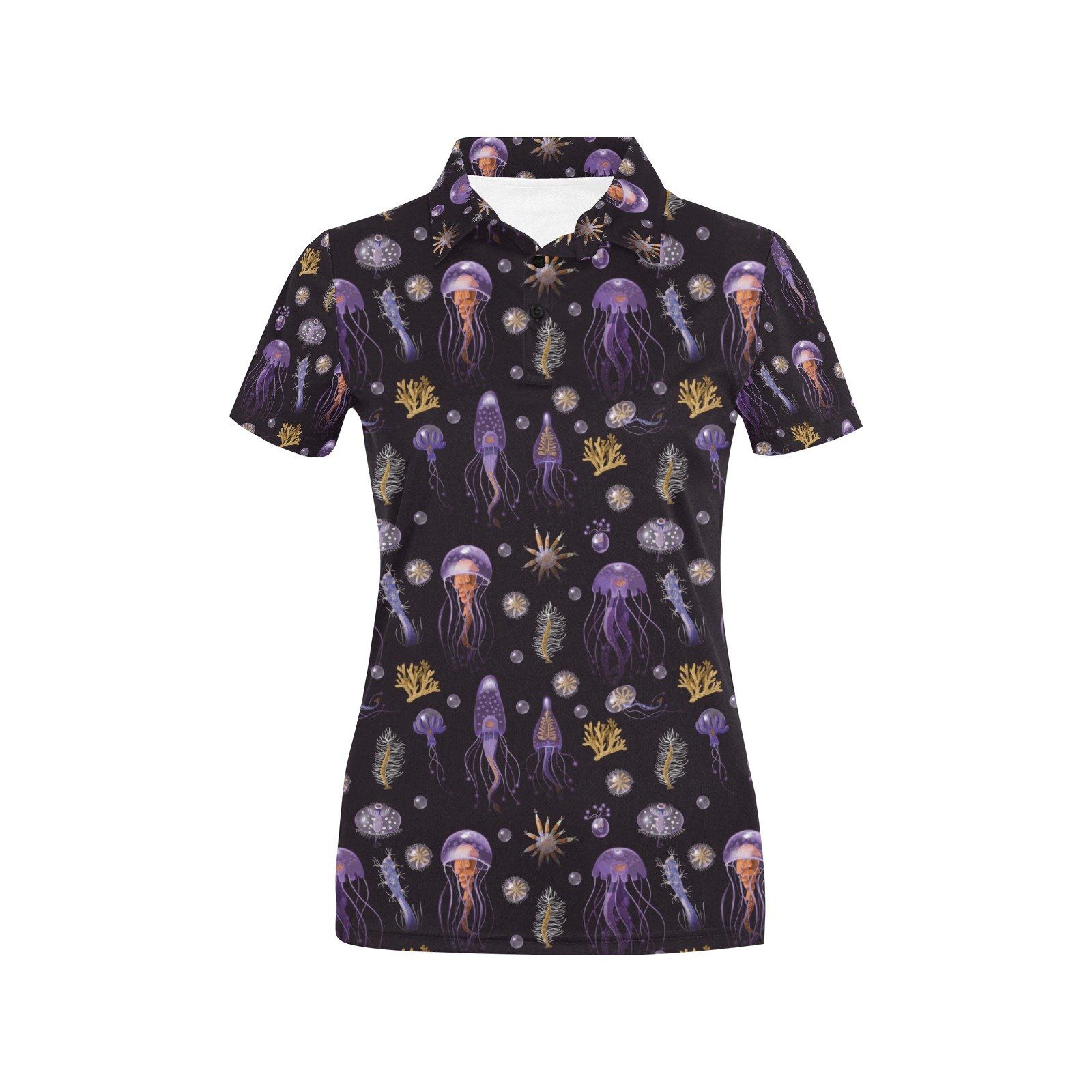 Seaweed With Jelly Fish Print Design Lks305 Women'S Polo Shirt Seaweed With Jelly Fish Print Design Lks305 Women'S Polo Shirt
