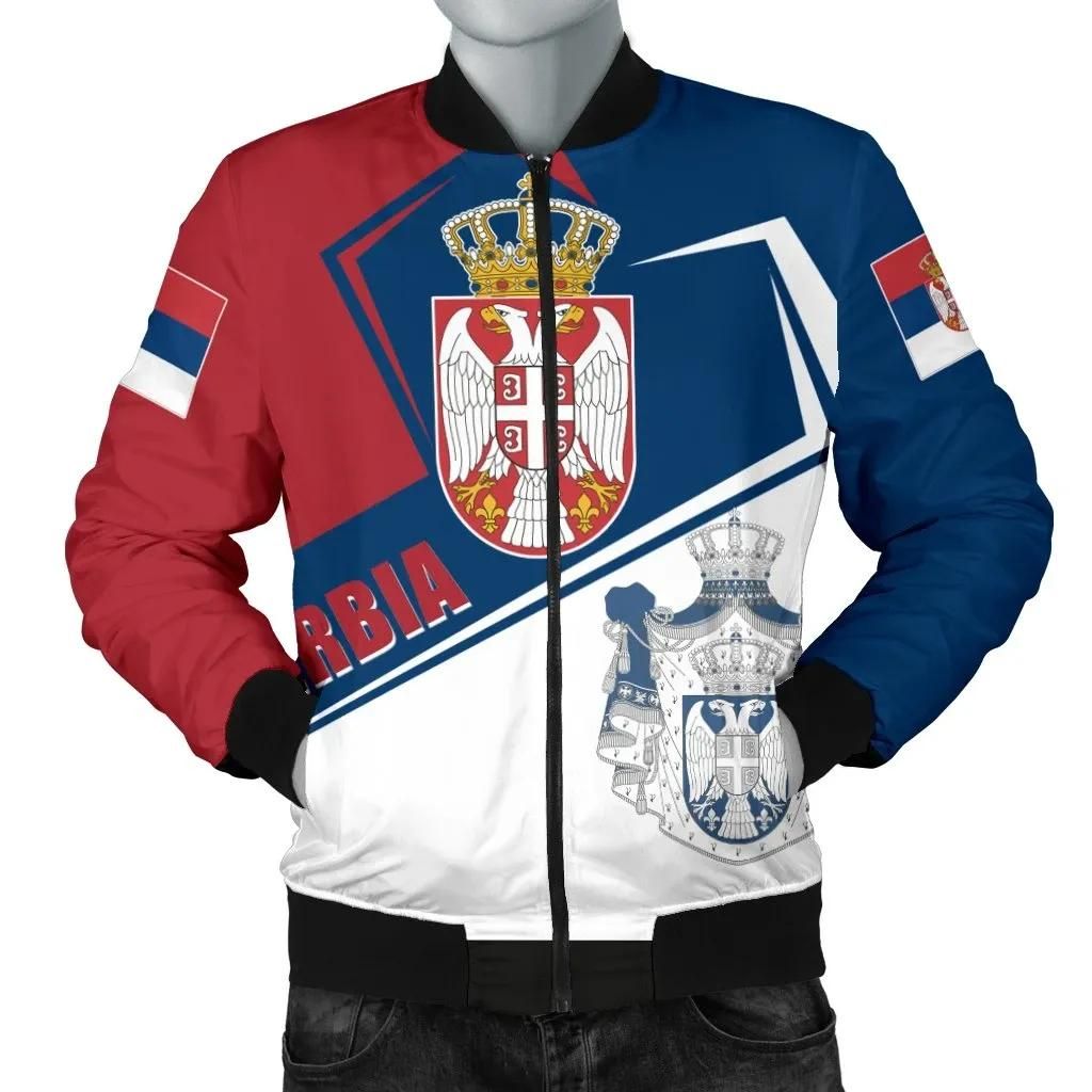 Serbia Men's Bomber Jacket - Coat Of Arms Flag Style - BN25 Bomber Jacket Serbia Men's Bomber Jacket - Coat Of Arms Flag Style - BN25 Bomber Jacket
