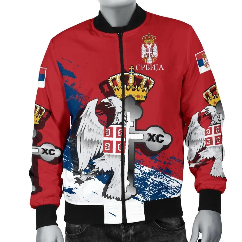 Serbia Men's Bomber Jacket - Serbian Eagle / Orthodox Cross A7 Bomber Jacket Serbia Men's Bomber Jacket - Serbian Eagle / Orthodox Cross A7 Bomber Jacket