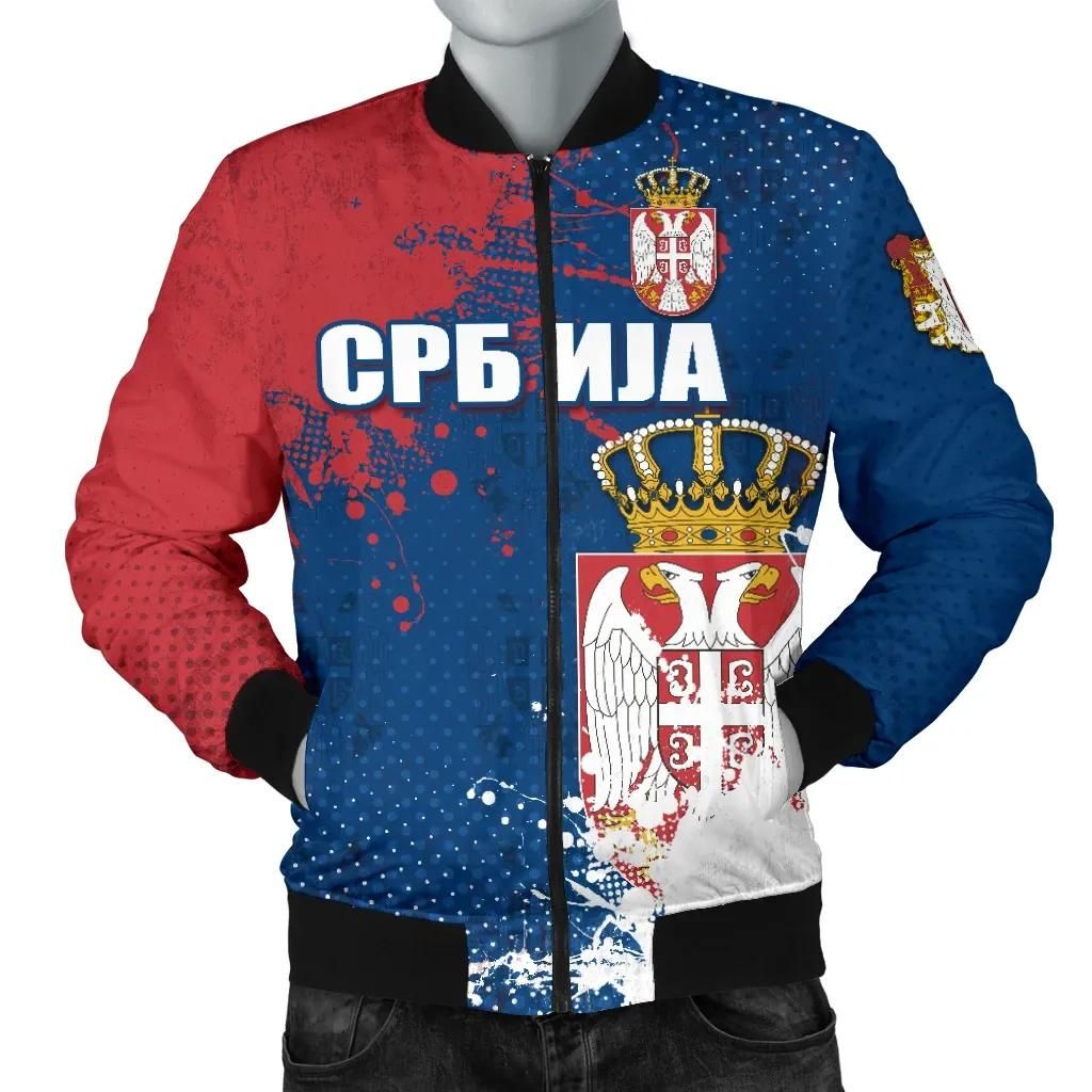 Serbia Men's Bomber Jacket - The Great Serbia (Serbian Language) - BN15 Bomber Jacket Serbia Men's Bomber Jacket - The Great Serbia (Serbian Language) - BN15 Bomber Jacket