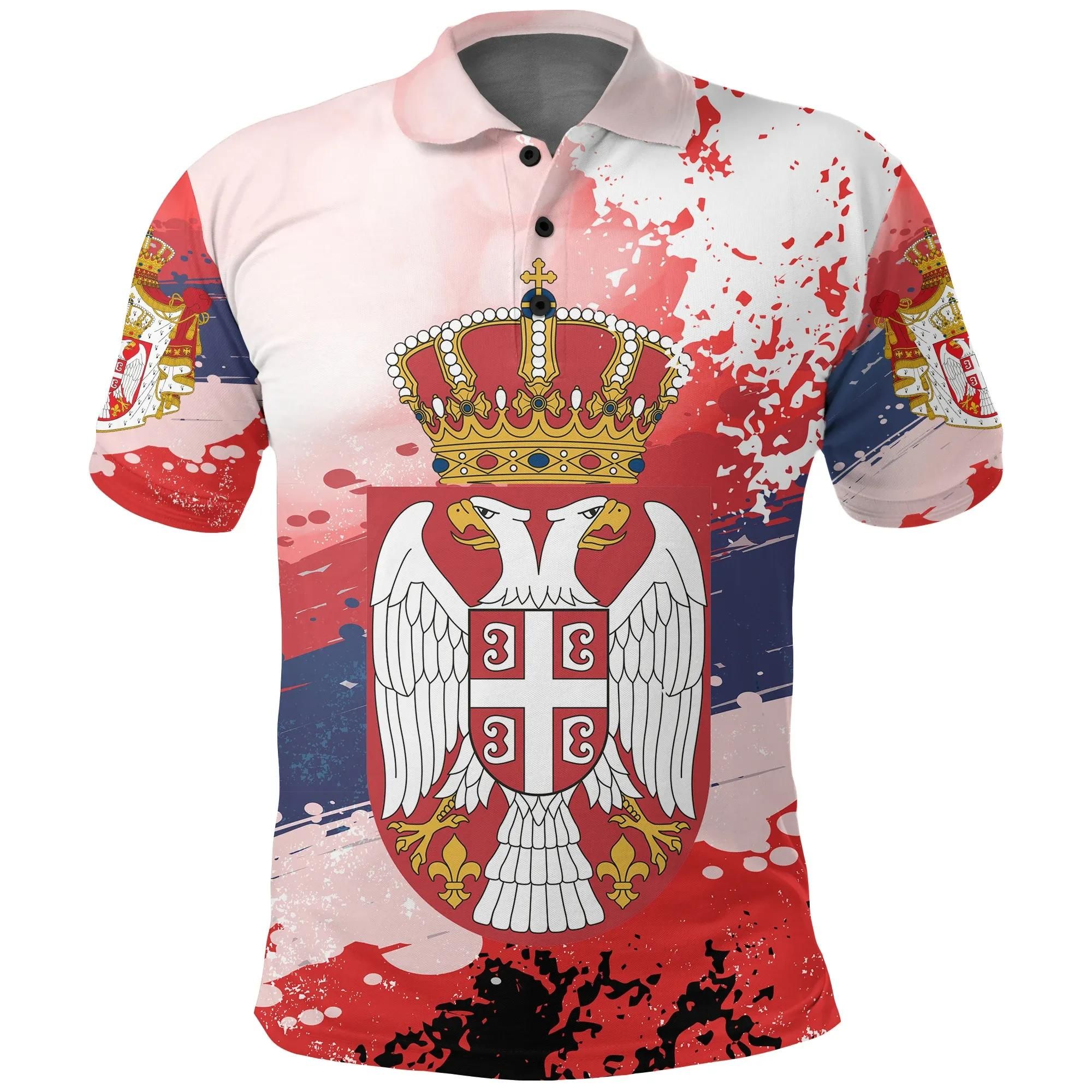 Serbia Polo Shirt - Serbia National Flag and Emblem A27 Serbia Polo Shirt - Serbia National Flag and Emblem A27