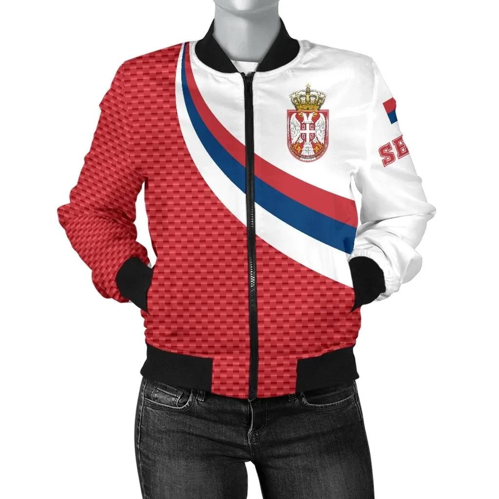 Serbia Women's Bomber Jacket - Serbia Flag (Red) - BN18 Bomber Jacket Serbia Women's Bomber Jacket - Serbia Flag (Red) - BN18 Bomber Jacket