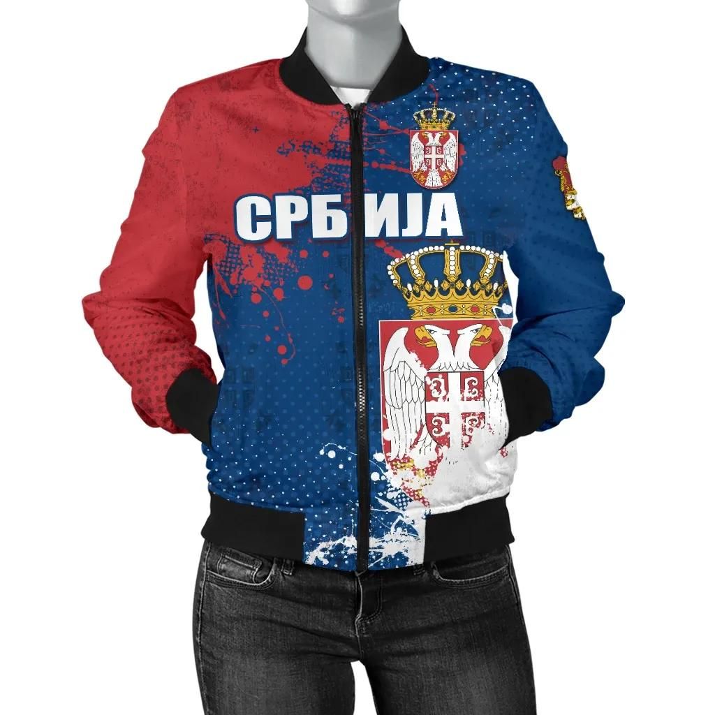 Serbia Women's Bomber Jacket - The Great Serbia (Serbian Language) - BN15 Bomber Jacket Serbia Women's Bomber Jacket - The Great Serbia (Serbian Language) - BN15 Bomber Jacket