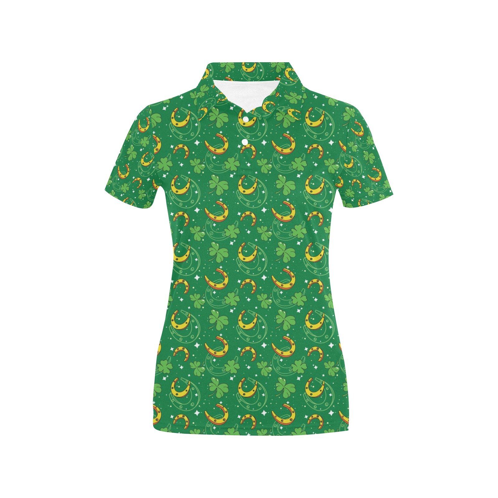 Shamrock With Horse Shoes Print Design Lks305 Women'S Polo Shirt Shamrock With Horse Shoes Print Design Lks305 Women'S Polo Shirt