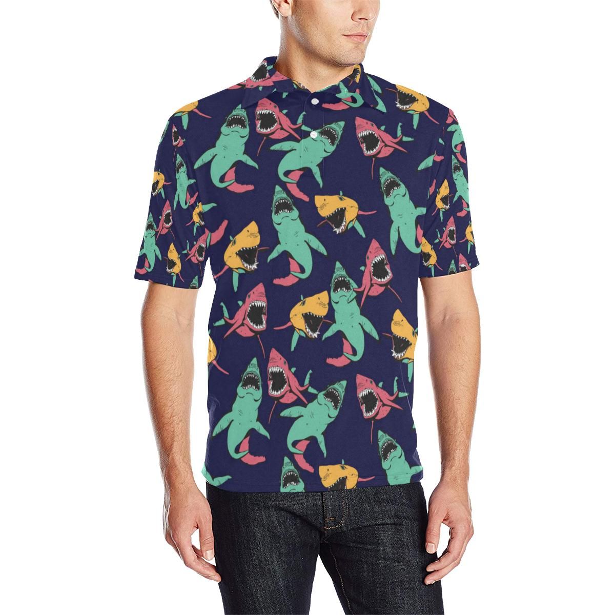 Shark Bite Pattern Men Polo Shirt Shark Bite Pattern Men Polo Shirt