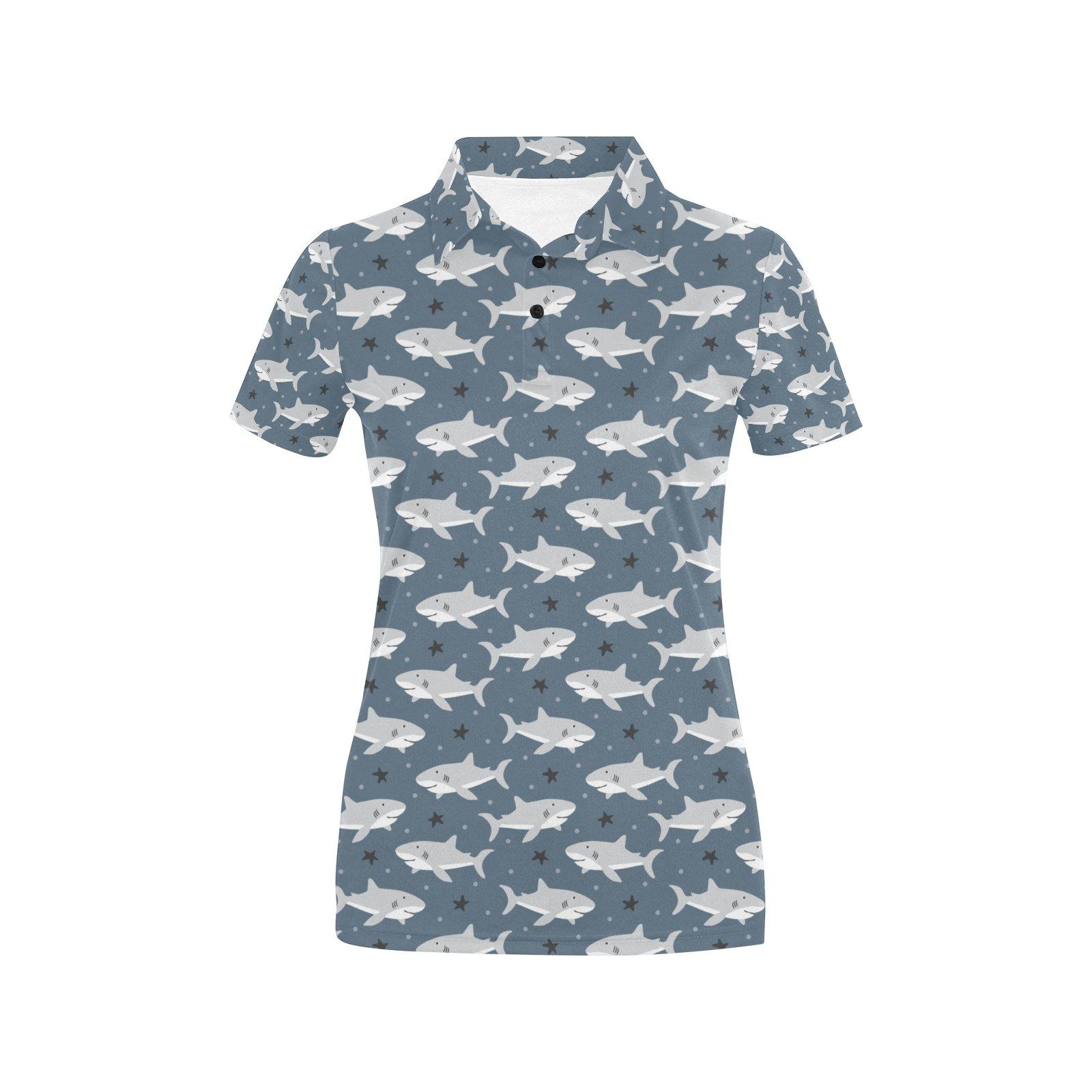 Shark Print Design Lks305 Women'S Polo Shirt Shark Print Design Lks305 Women'S Polo Shirt