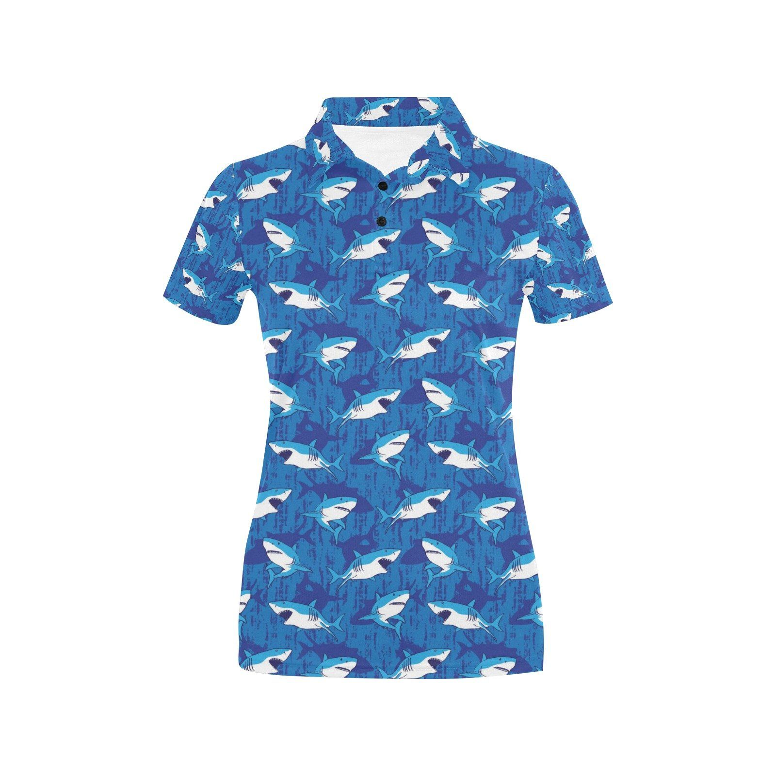 Shark Print Design Lks308 Women'S Polo Shirt Shark Print Design Lks308 Women'S Polo Shirt