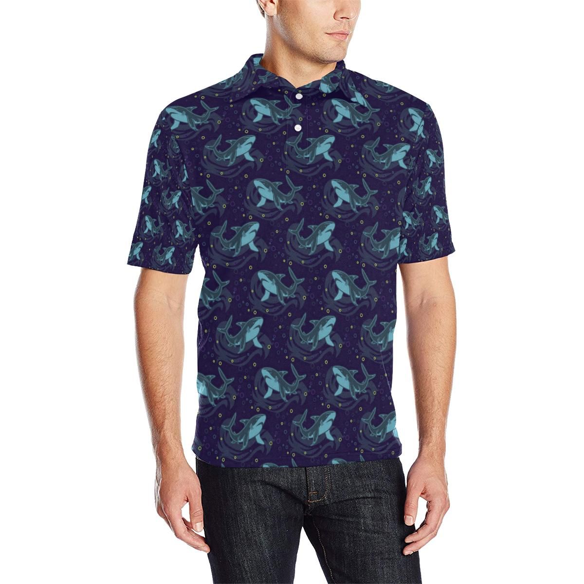 Shark Themed Print Men Polo Shirt Shark Themed Print Men Polo Shirt