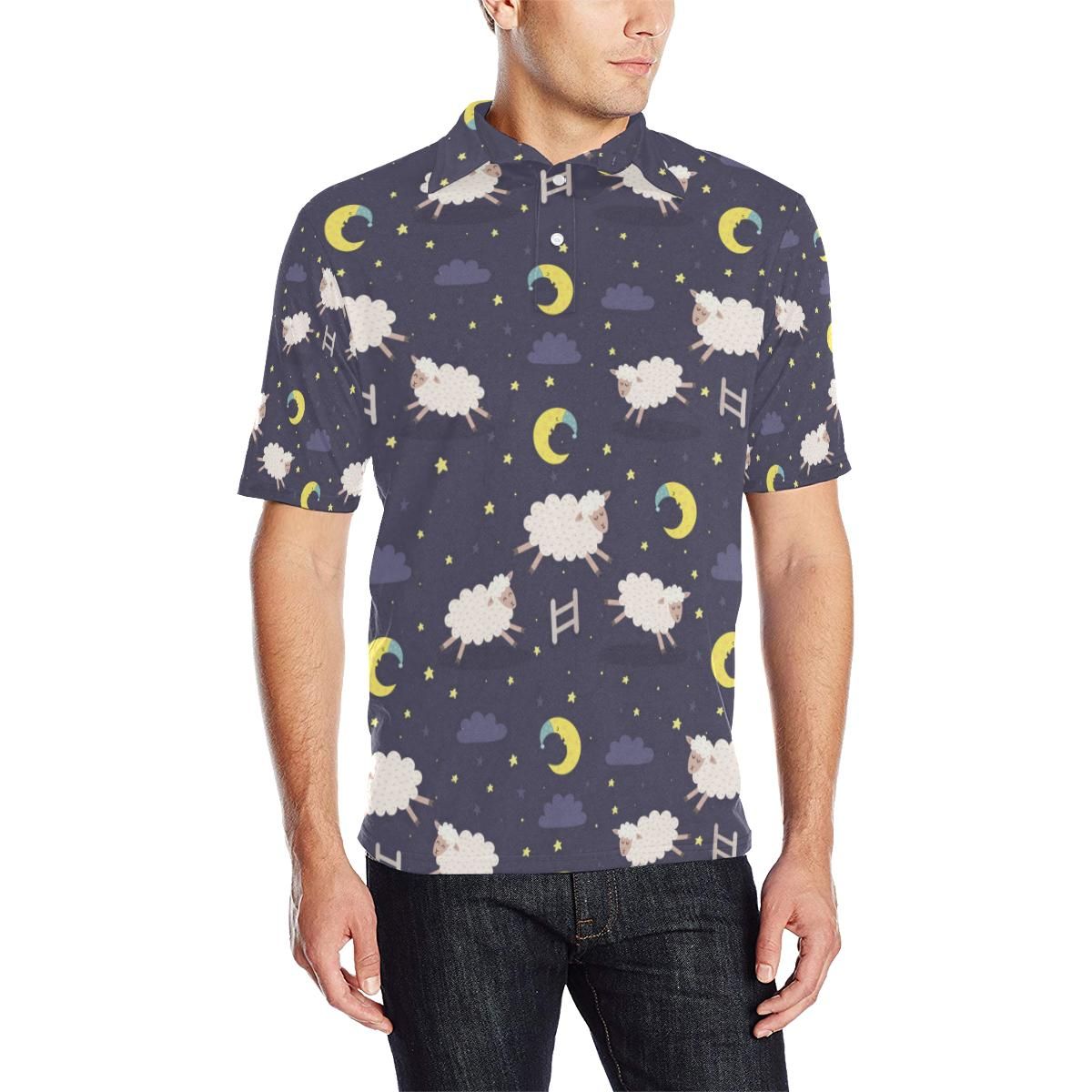 Sheep Night Pattern Print Design 02 Men Polo Shirt Sheep Night Pattern Print Design 02 Men Polo Shirt