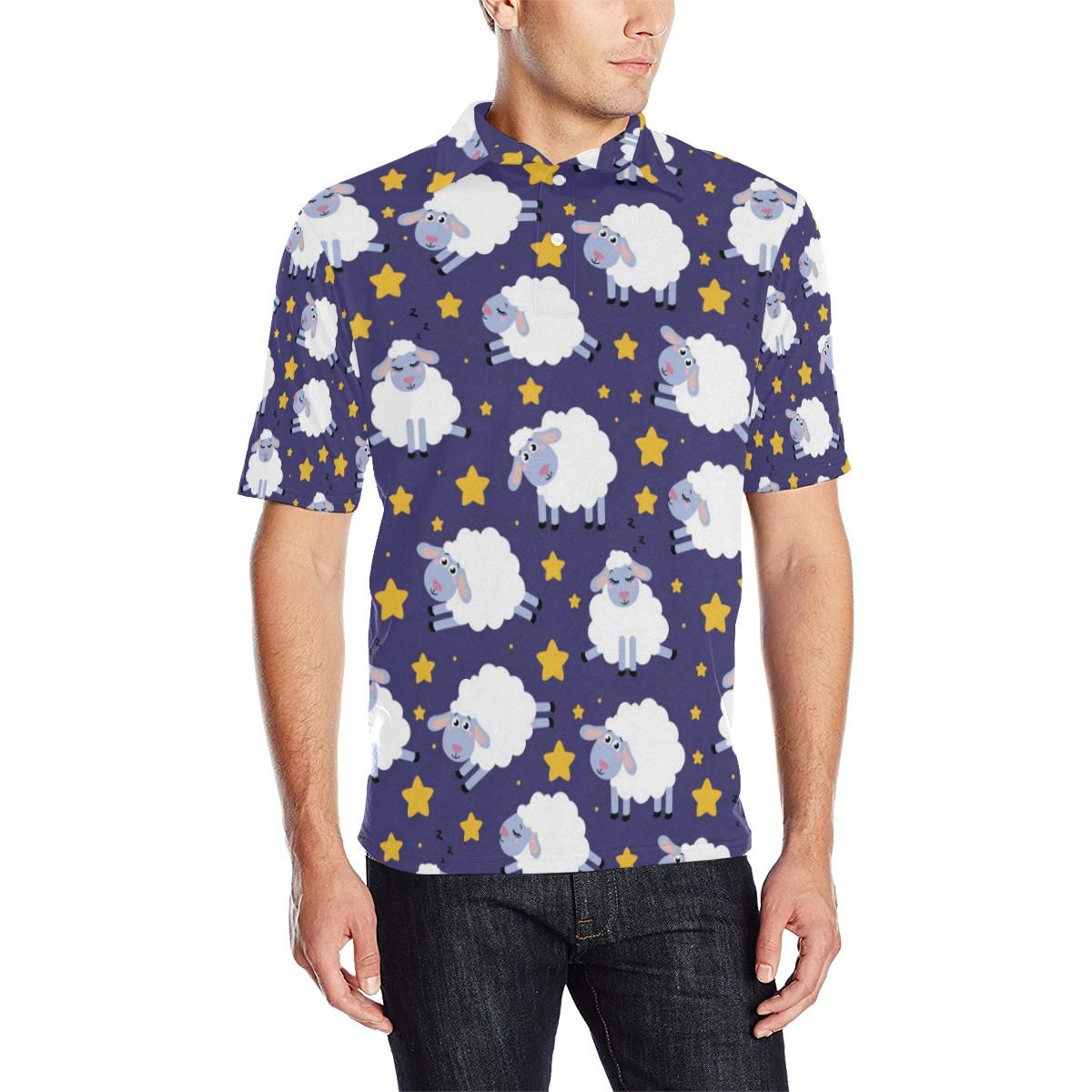 Sheep Pattern Print Design 03 Men Polo Shirt Sheep Pattern Print Design 03 Men Polo Shirt