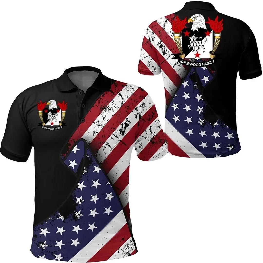 Sherwood USA Polo Shirt - Special Grunge Flag - American Family Crest A7 Sherwood USA Polo Shirt - Special Grunge Flag - American Family Crest A7