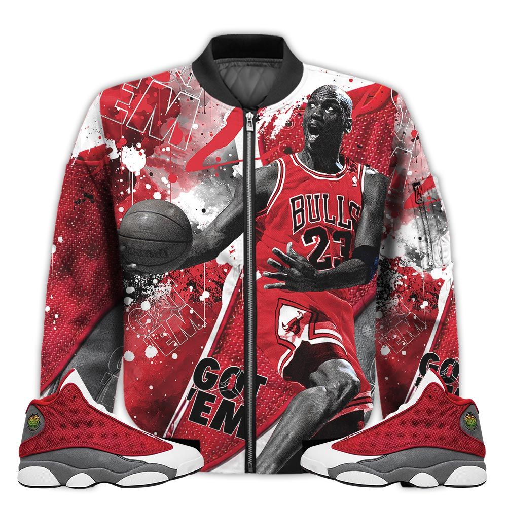 Shirt-To-Go-With-JD-13-Retro-Red-Flint-Got-Em-Shoes-Goat-Red-Flint-13s-Gifts-Unisex-Matching-3D-Bomber-Jacket-1