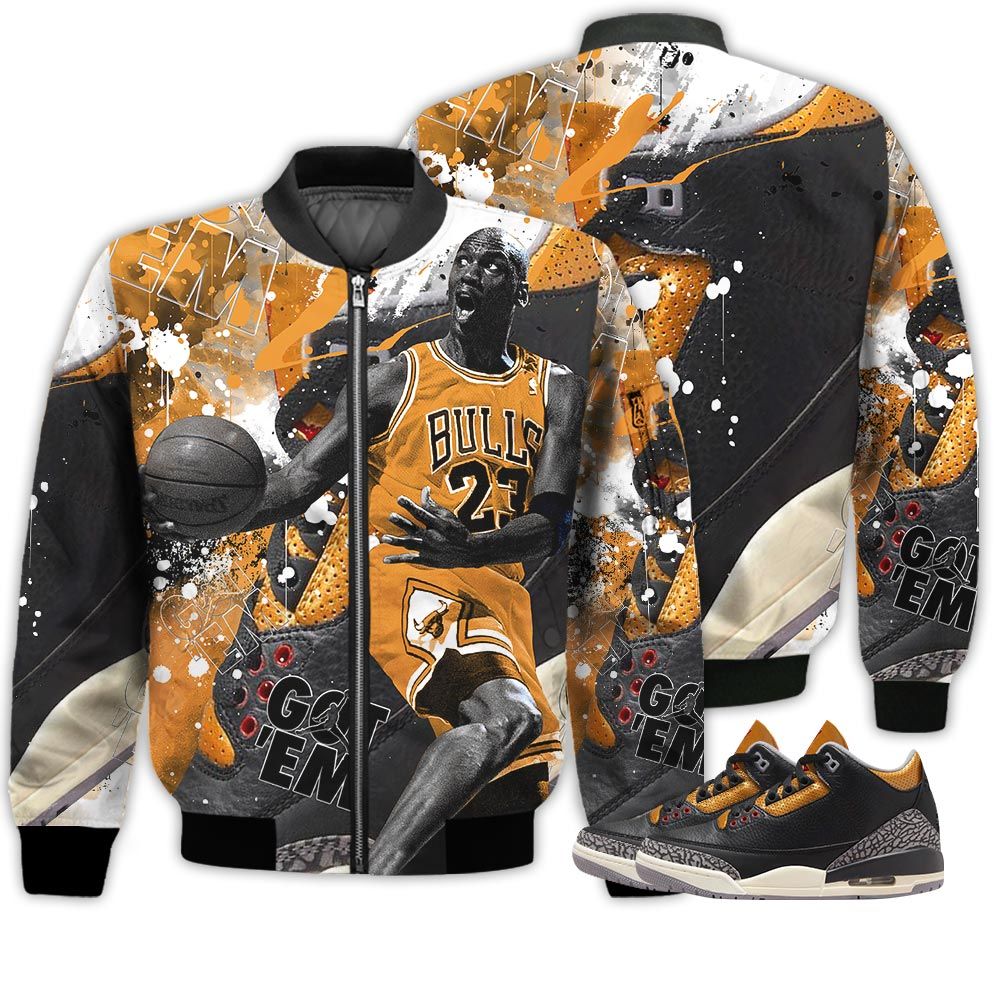 Shirt To Go With JD 3 Retro Black Gold - Got Em Shoes Goat - Black Gold 3s Gifts Unisex Matching 3D Bomber Jacket Shirt To Go With JD 3 Retro Black Gold - Got Em Shoes Goat - Black Gold 3s Gifts Unisex Matching 3D Bomber Jacket