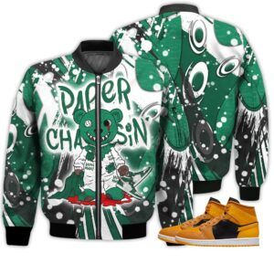 Shirt To Match 1 High Gorge Green - Bear Paper Chasin' - Mid Chutney 1s Gifts Unisex Matching 3D Bomber Jacket