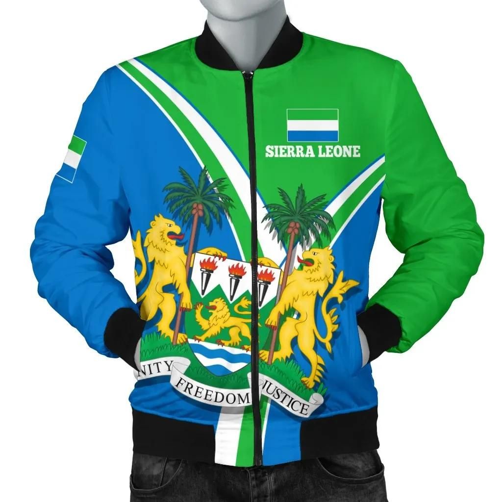 Sierra Leone Men's Bomber Jacket - Sierra Leone Pride - BN22 Bomber Jacket Sierra Leone Men's Bomber Jacket - Sierra Leone Pride - BN22 Bomber Jacket