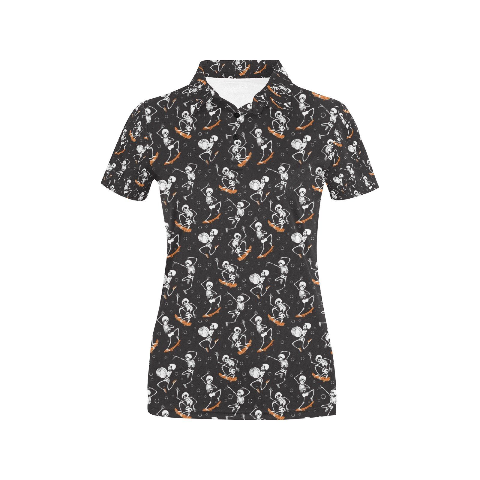 Skateboard With Skeleton Print Design Lks303 Women'S Polo Shirt Skateboard With Skeleton Print Design Lks303 Women'S Polo Shirt