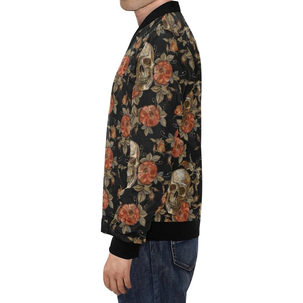 Skeleton-Sugar-Skull-Girly-Floral-Rose-Pattern-Print-Mens-Bomber-Jacket-1