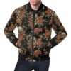Skeleton Sugar Skull Girly Floral Rose Pattern Print Mens Bomber Jacket