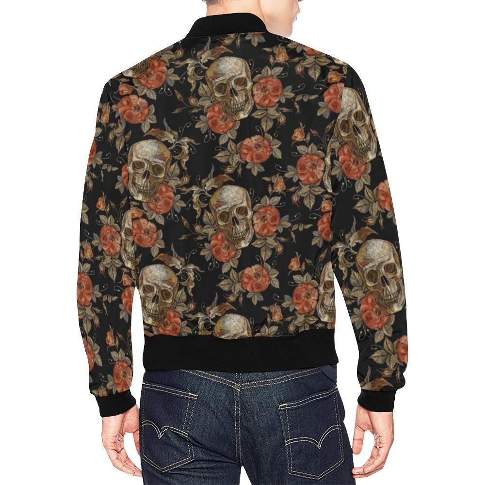 Skeleton-Sugar-Skull-Girly-Floral-Rose-Pattern-Print-Mens-Bomber-Jacket-2