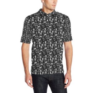 Skeleton Themed Print Men Polo Shirt
