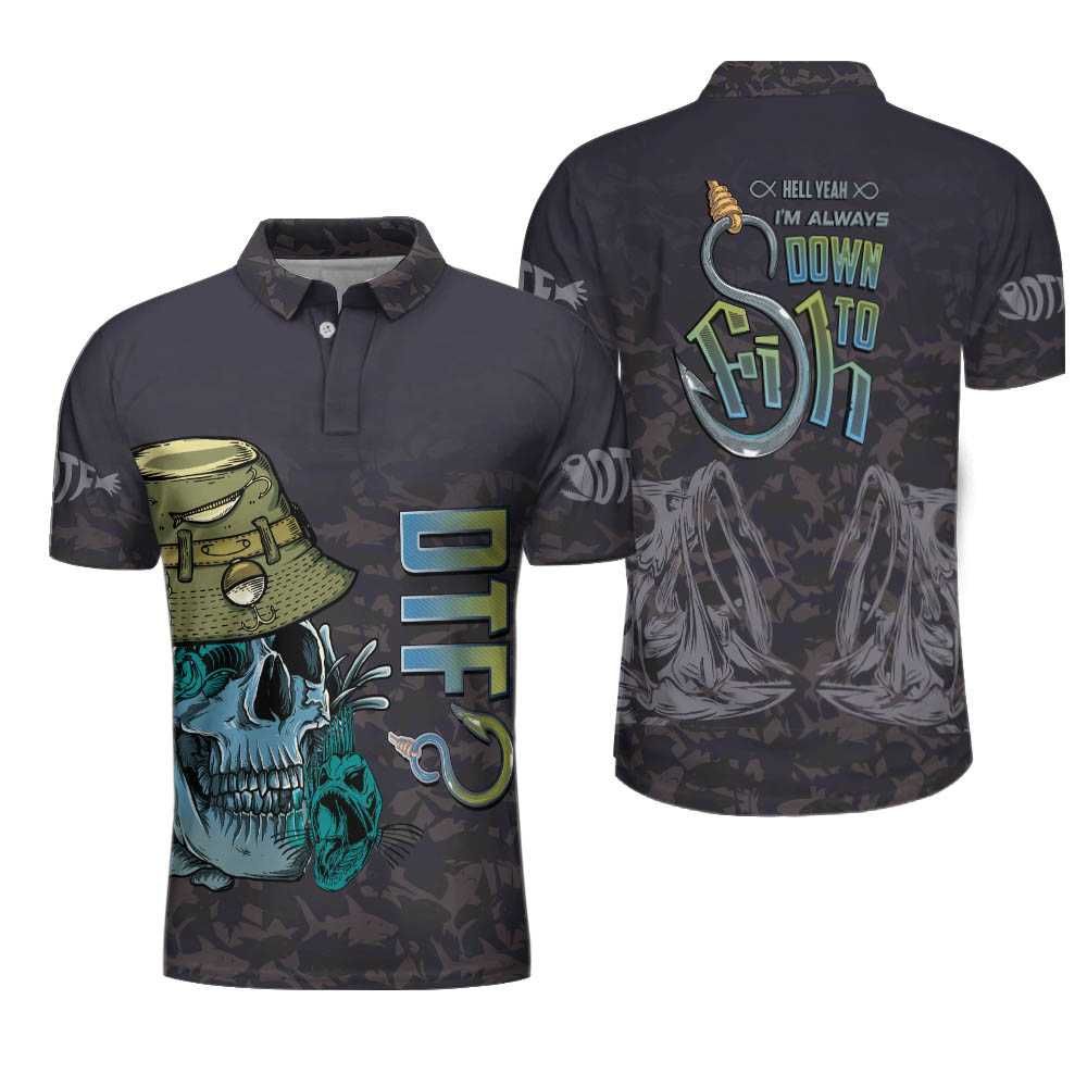 Skull Always Down To Fish American Angler Fishing Camo Polo Shirt #V Skull Always Down To Fish American Angler Fishing Camo Polo Shirt #V