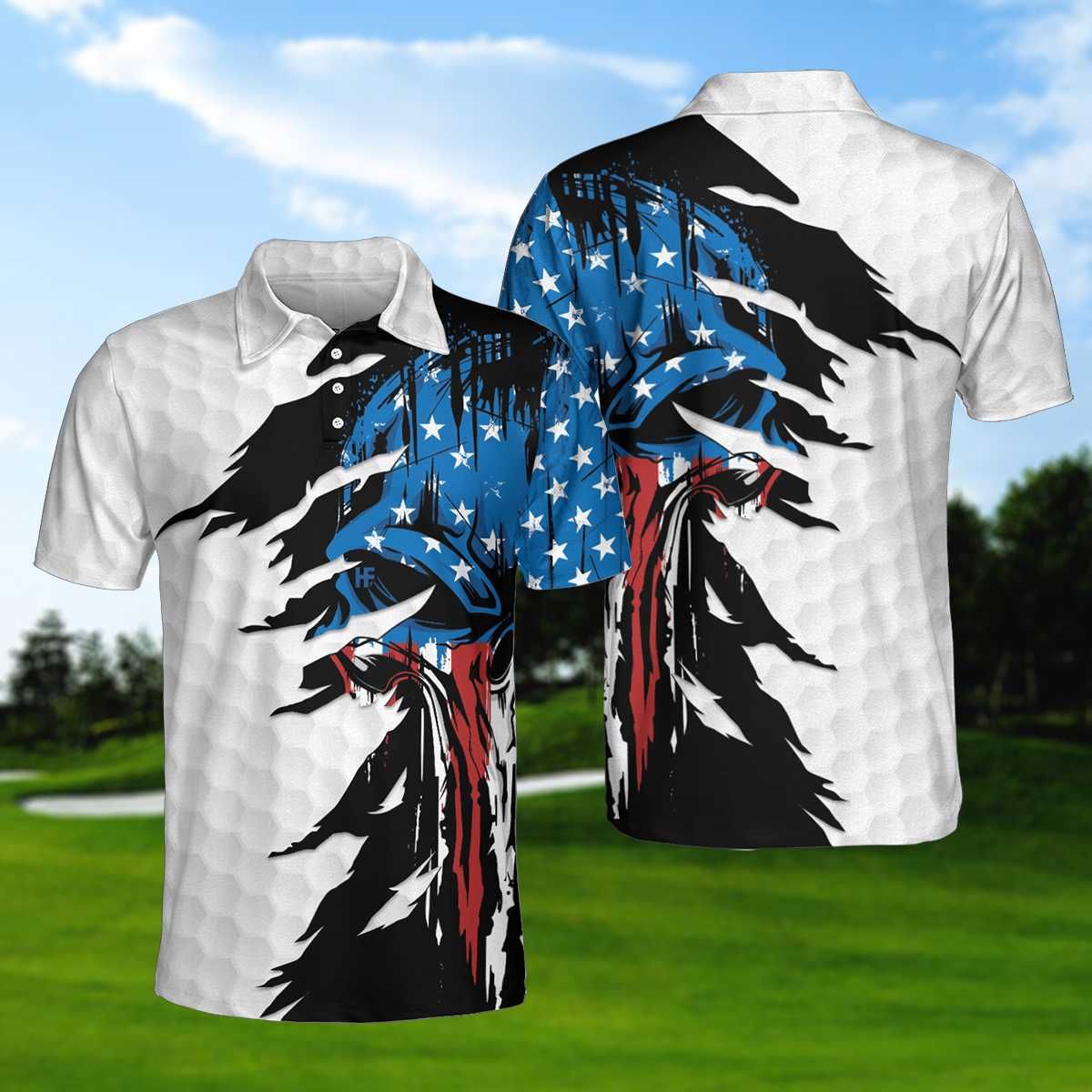 Skull American Ripped Golf Polo Shirt Skull American Ripped Golf Polo Shirt