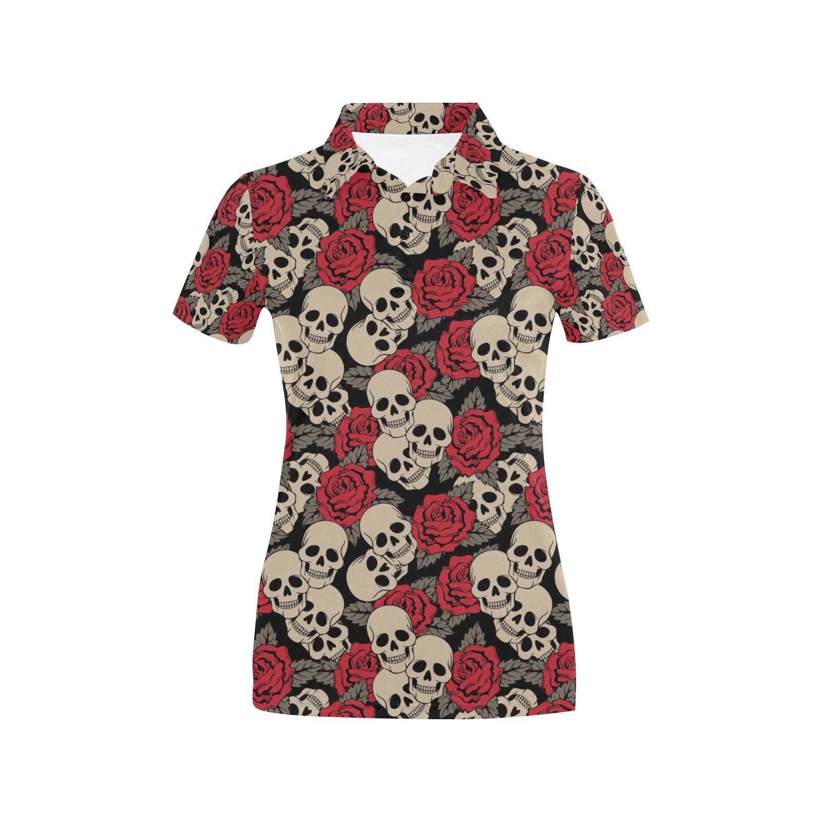 Skull And Roses Print Design Lks301 Women'S Polo Shirt Skull And Roses Print Design Lks301 Women'S Polo Shirt