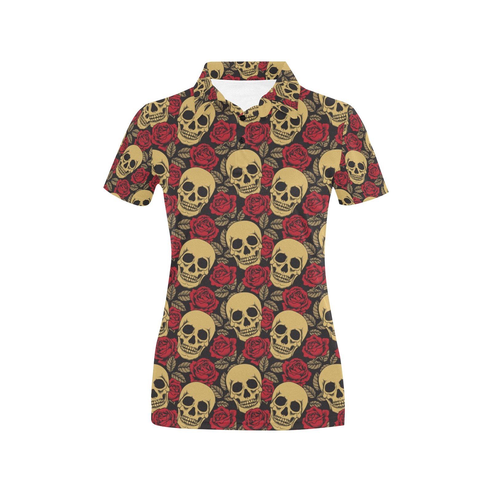 Skull And Roses Print Design Lks302 Women'S Polo Shirt Skull And Roses Print Design Lks302 Women'S Polo Shirt