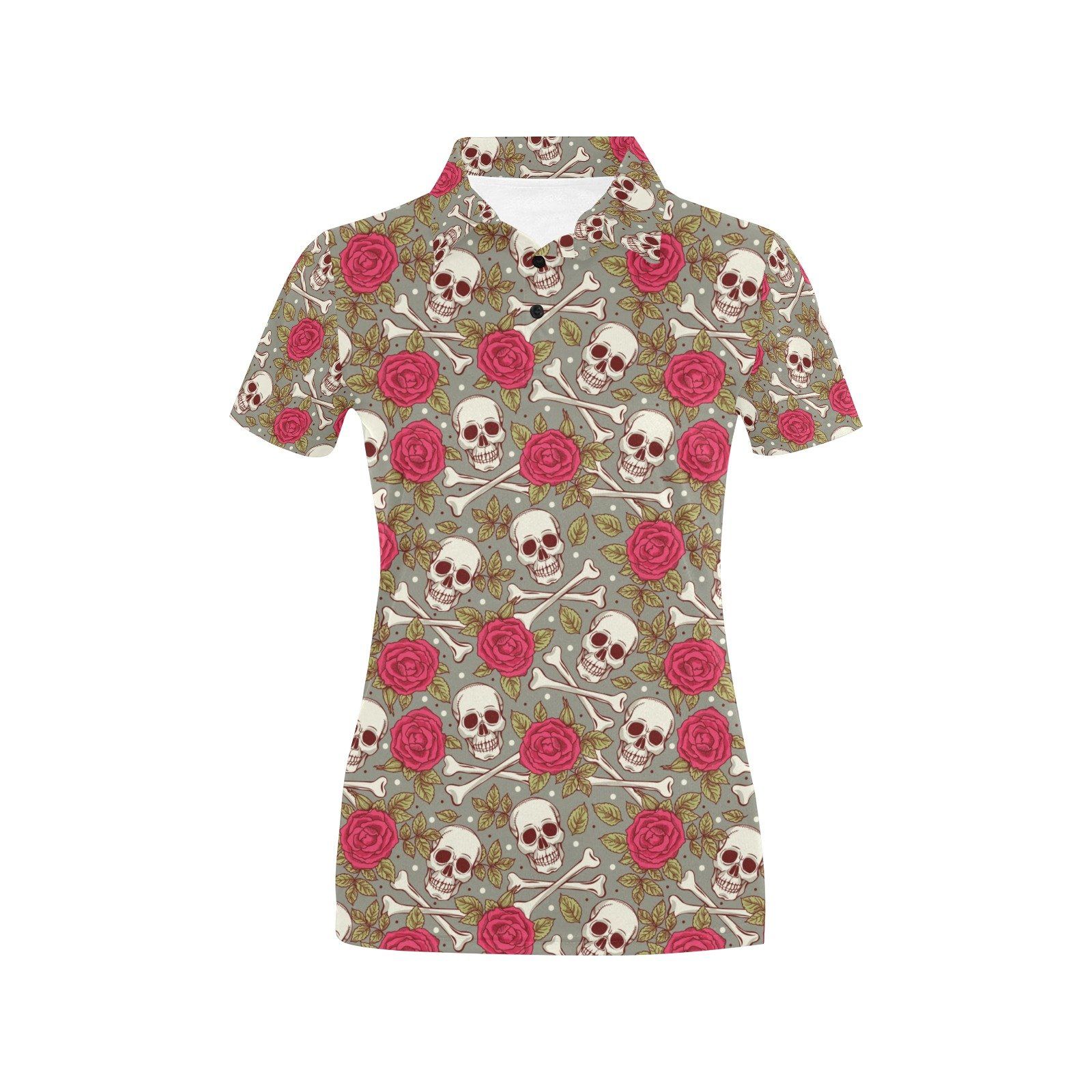Skull Bone Rose Print Design Lks303 Women'S Polo Shirt Skull Bone Rose Print Design Lks303 Women'S Polo Shirt
