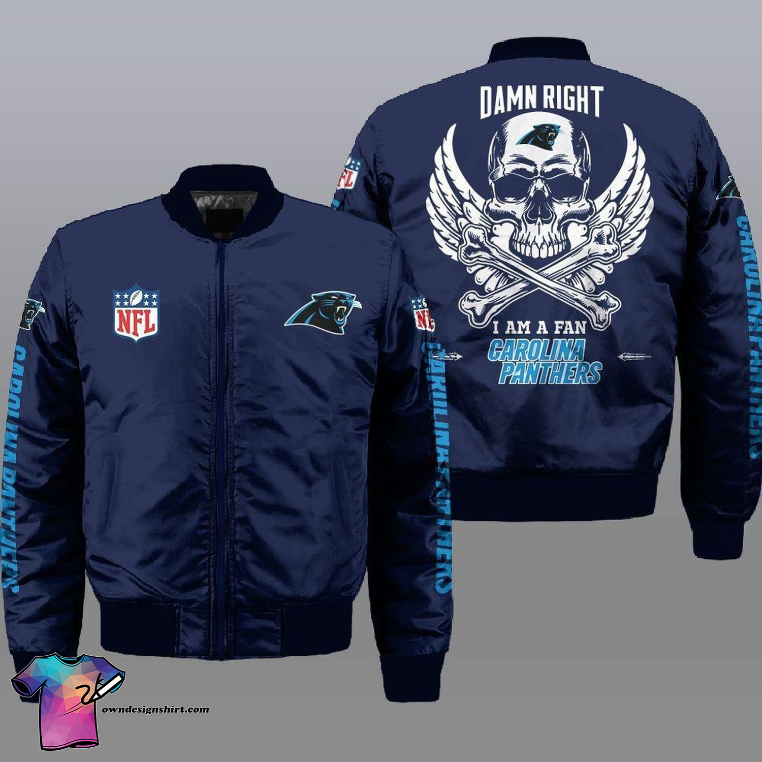 Skull Carolina Panthers All Over Printed Bomber Jacket Skull Carolina Panthers All Over Printed Bomber Jacket