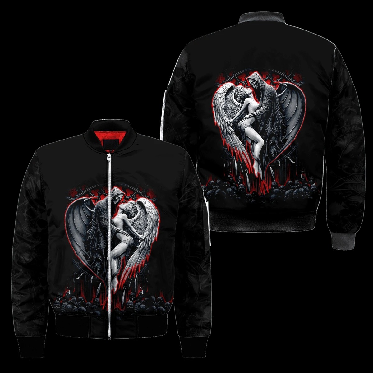 Skull Evil And Angel 3D Bomber Jacket Skull Evil And Angel 3D Bomber Jacket