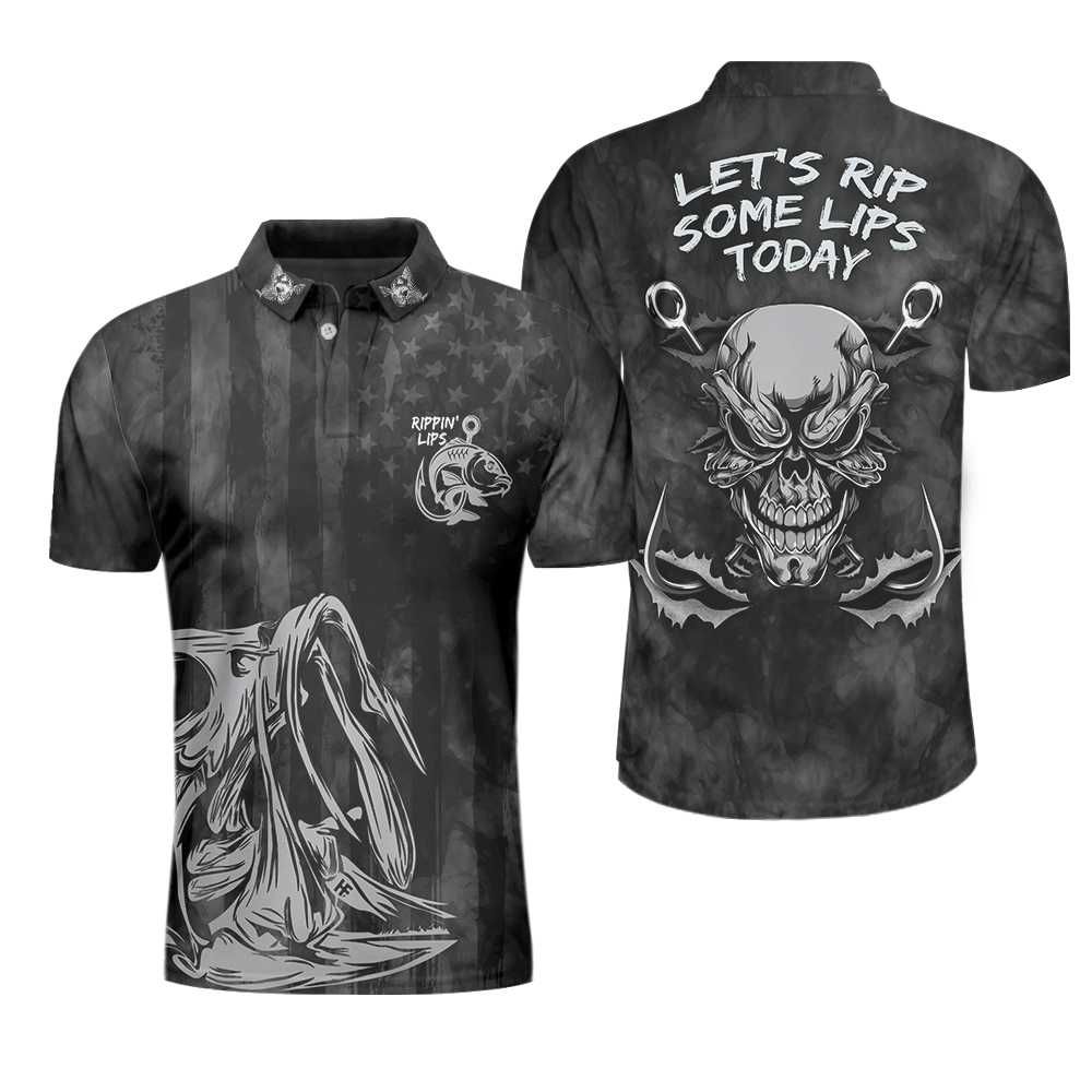 Skull Fishing Let'S Rip Some Lips Today American Angler Polo Shirt #V Skull Fishing Let'S Rip Some Lips Today American Angler Polo Shirt #V