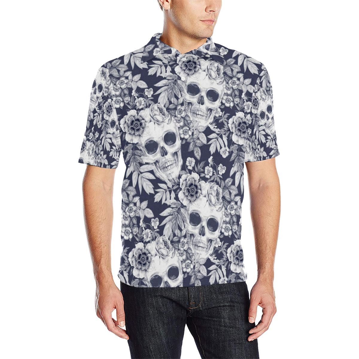 Skull Floral Beautiful Men Polo Shirt Skull Floral Beautiful Men Polo Shirt