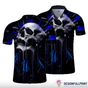 Skull Gift Blue Skull Screaming Polo Shirt Nhd