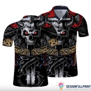 Skull Gift Satan Skull And The Golden Snake Polo Shirt Nhd