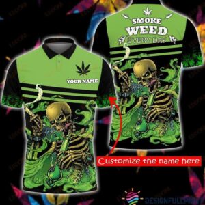 Skull Gift Smoke Pot Leaf Everyday Skull Personalized Polo Shirt Nhd