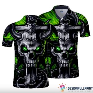 Skull Gift The Green Satan Skull Polo Shirt Nhd