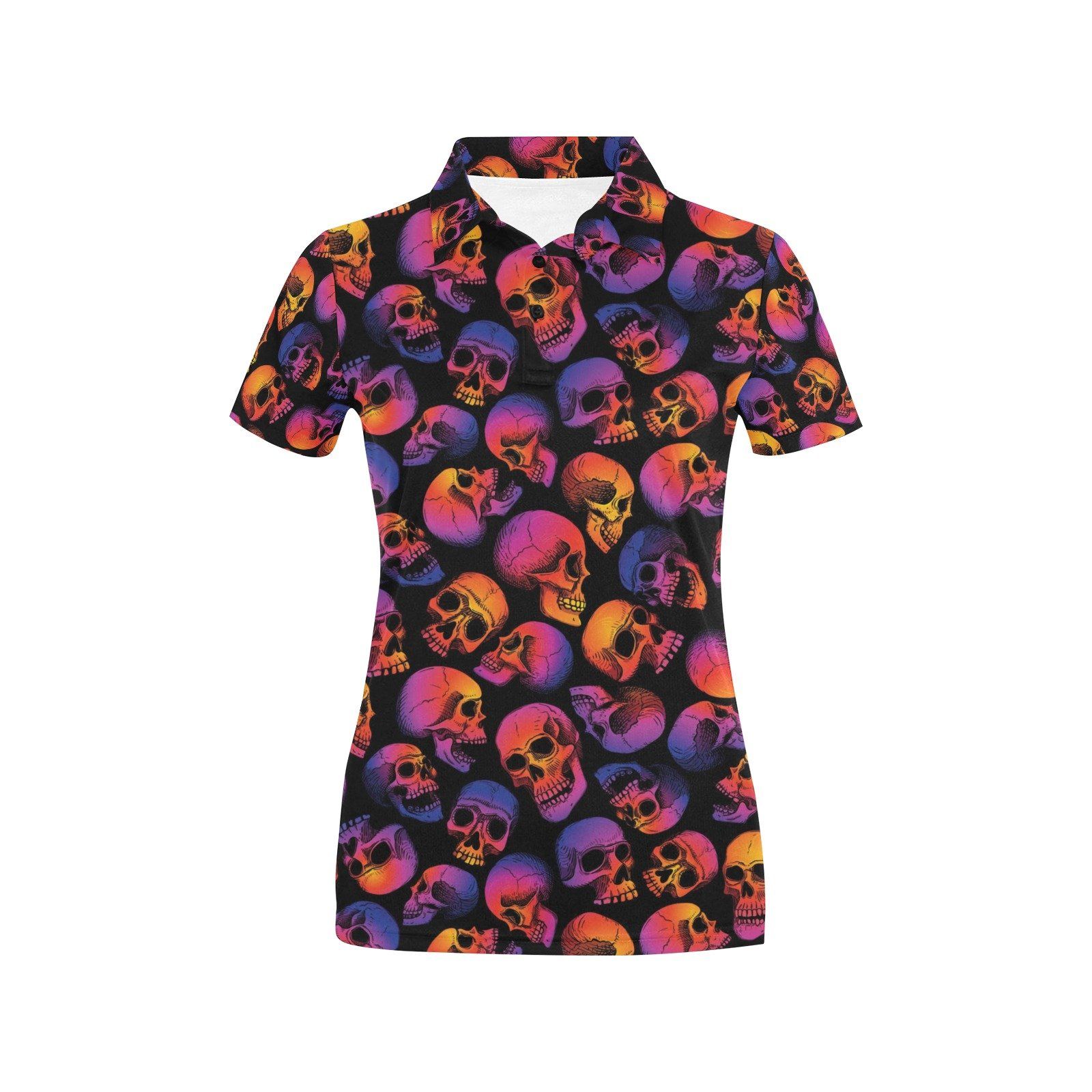 Skull Multicolor Print Design Lks3011 Women'S Polo Shirt Skull Multicolor Print Design Lks3011 Women'S Polo Shirt