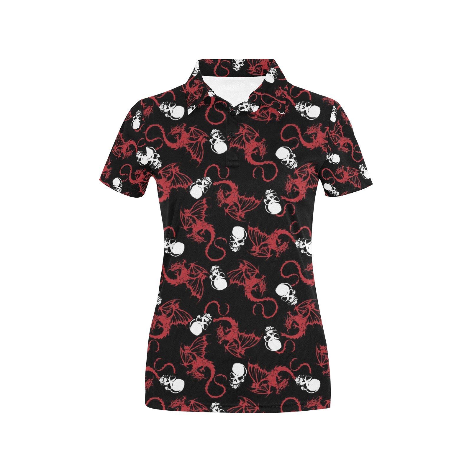 Skull With Red Dragon Print Design Lks304 Women'S Polo Shirt Skull With Red Dragon Print Design Lks304 Women'S Polo Shirt