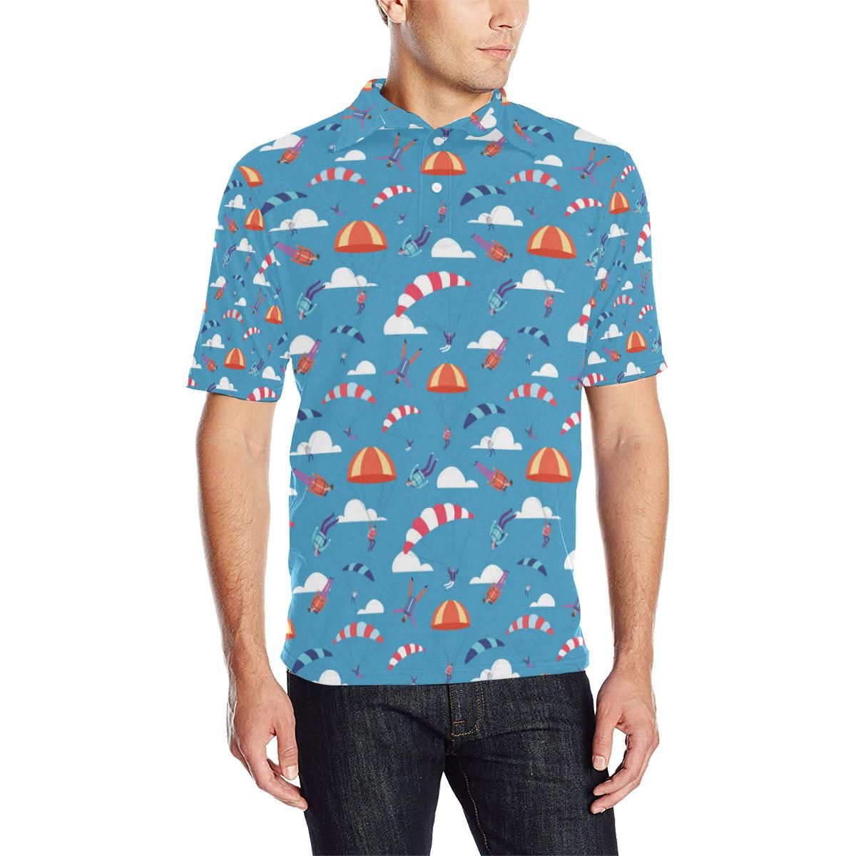 Skydiving Pattern Print Design 03 Men Polo Shirt Skydiving Pattern Print Design 03 Men Polo Shirt