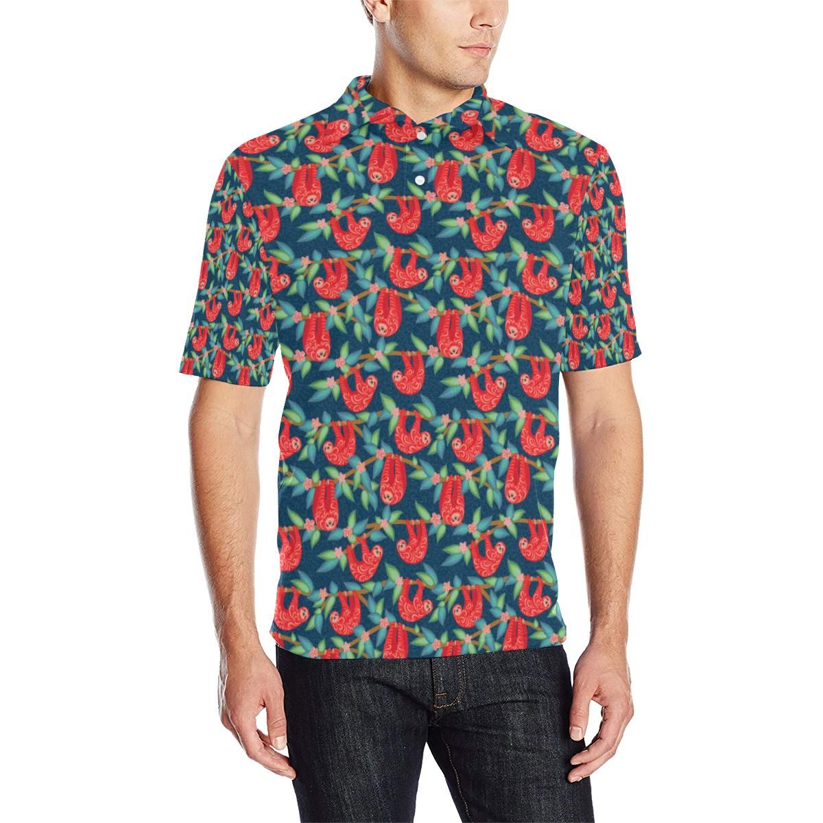 Sloth Red Design Themed Print Men Polo Shirt Sloth Red Design Themed Print Men Polo Shirt