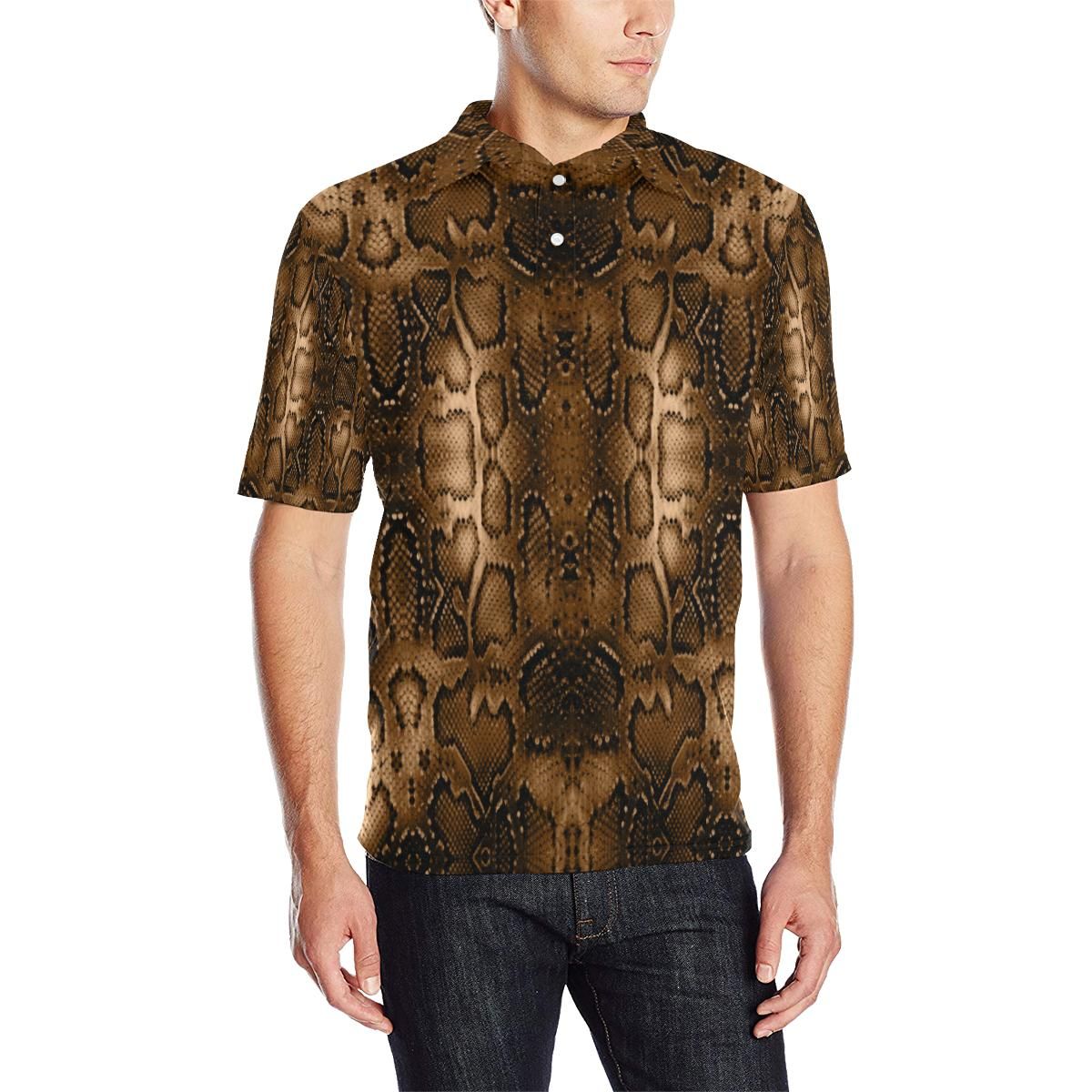 Snake Skin Brown Print Men Polo Shirt Snake Skin Brown Print Men Polo Shirt