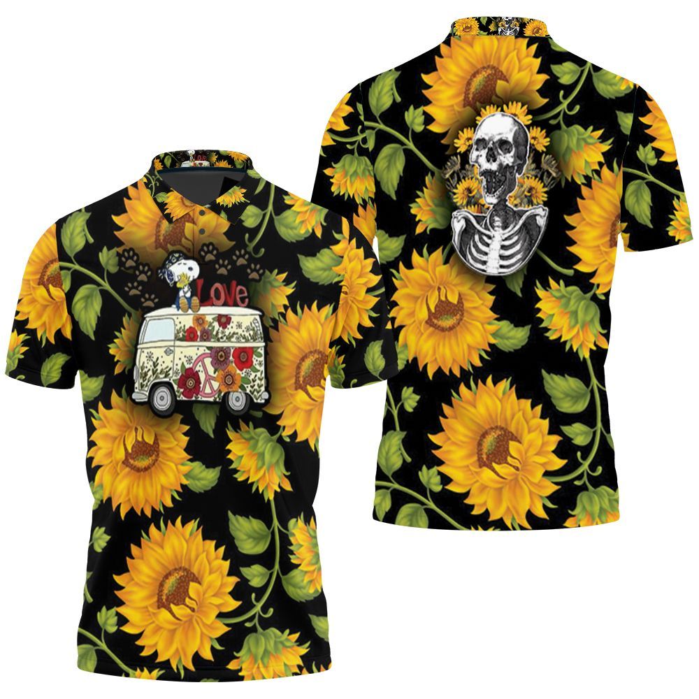 Snoopy Hippie Bus Sunflowers Hippieseamless Pattern Polo Shirt Snoopy Hippie Bus Sunflowers Hippieseamless Pattern Polo Shirt